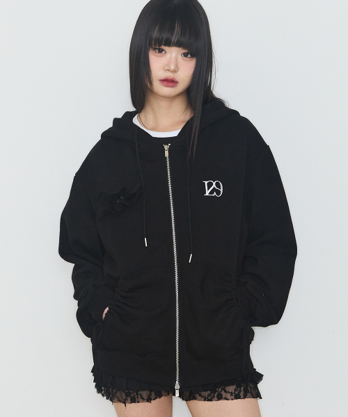 PURE FRILL HOODED ZIP-UP BLACK