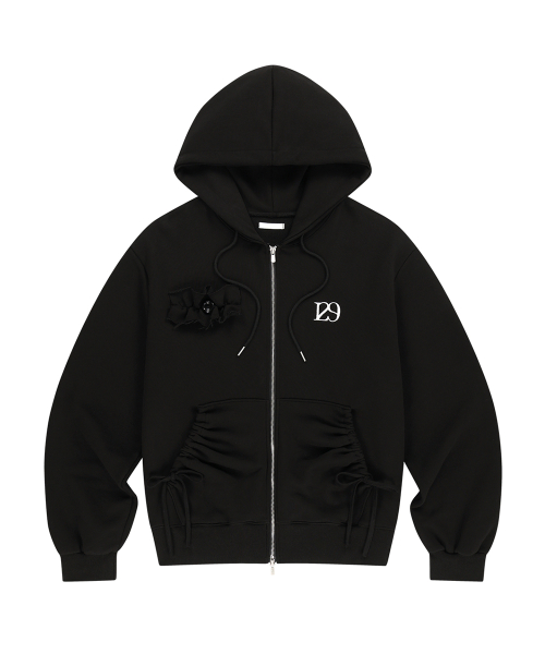 PURE FRILL HOODED ZIP-UP BLACK