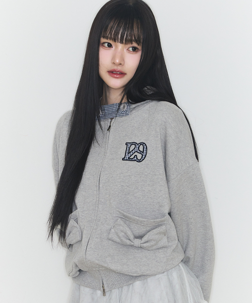 CHECKER BOW POCKET HOODED ZIP-UP MELANGE
