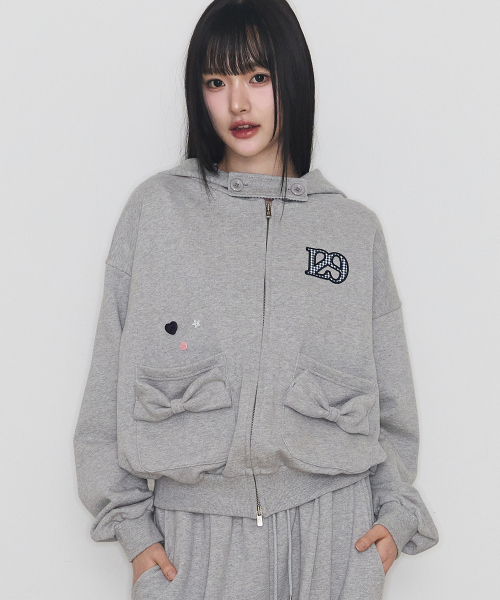 CHECKER BOW POCKET HOODED ZIP-UP MELANGE