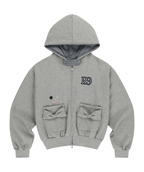 CHECKER BOW POCKET HOODED ZIP-UP MELANGE