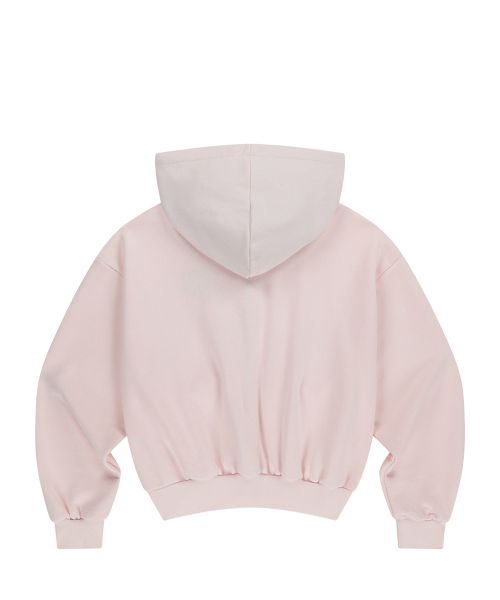 CHECKER BOW POCKET HOODED ZIP-UP BABY PINK