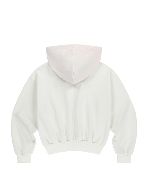 CHECKER BOW POCKET HOODED ZIP-UP WHITE