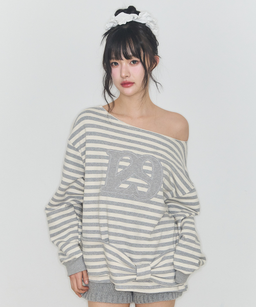 129 STRIPE SWEATSHIRT IVORY MELANGE