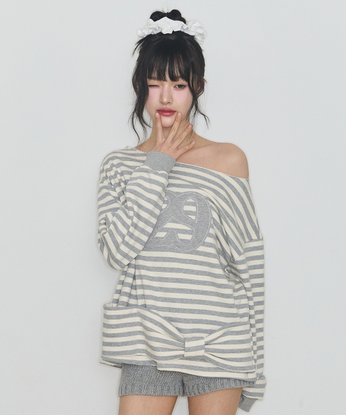 129 STRIPE SWEATSHIRT IVORY MELANGE