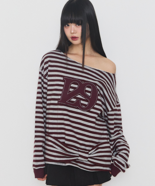 129 STRIPE SWEATSHIRT BURGUNDY MELANGE