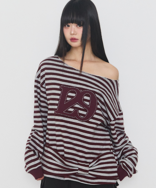 129 STRIPE SWEATSHIRT BURGUNDY MELANGE