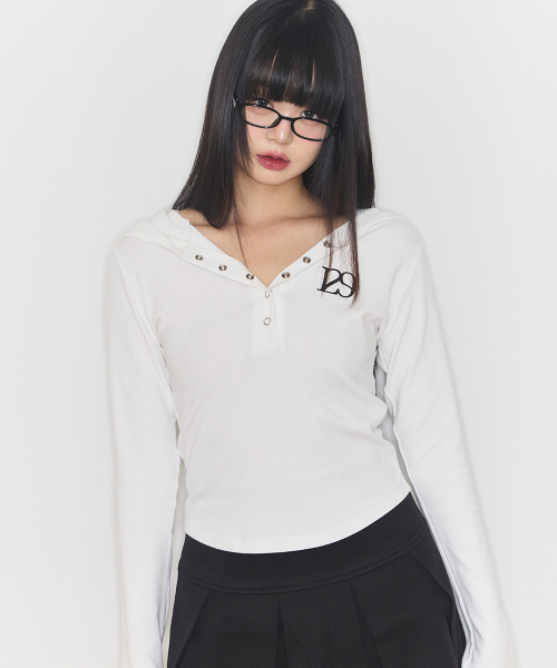 129 BUTTON HOODIE LONG SLEEVE WHITE