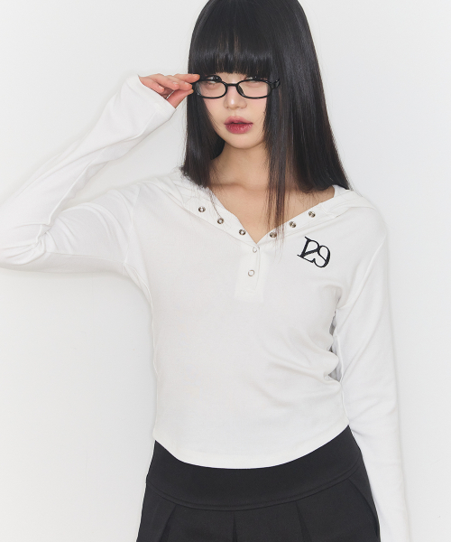 129 BUTTON HOODIE LONG SLEEVE WHITE