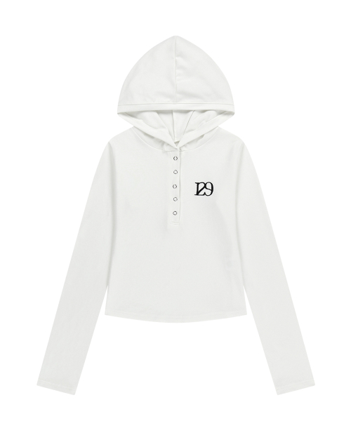 129 BUTTON HOODIE LONG SLEEVE WHITE