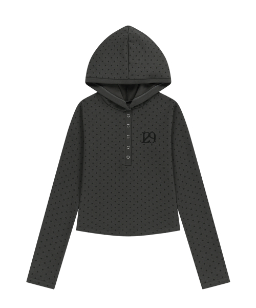 129 BUTTON HOODIE LONG SLEEVE DOT CHARCOAL