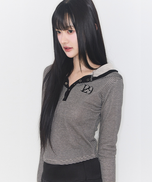 129 BUTTON HOODIE LONG SLEEVE BEIGE BLACK