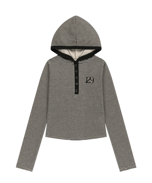129 BUTTON HOODIE LONG SLEEVE BEIGE BLACK