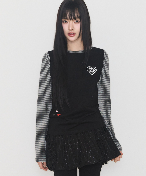 129 HEART SNAP LONG SLEEVE BLACK