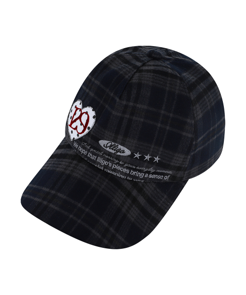 HEART LETTER BALL CAP CHECK NAVY