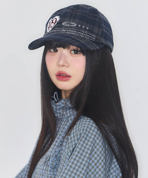 HEART LETTER BALL CAP CHECK NAVY