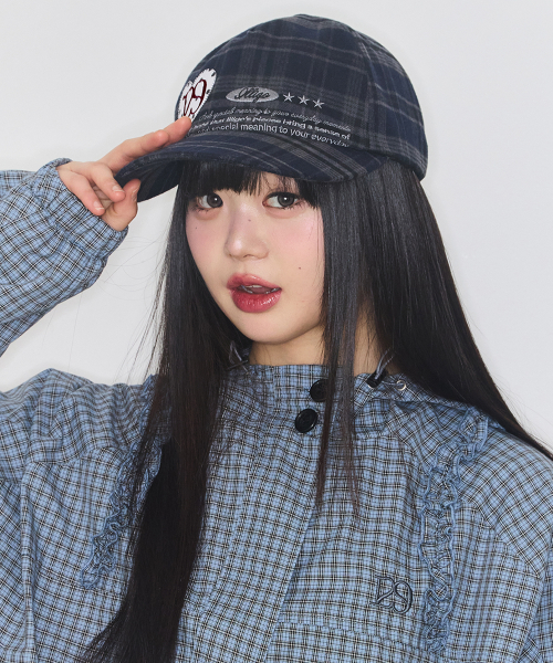 HEART LETTER BALL CAP CHECK NAVY