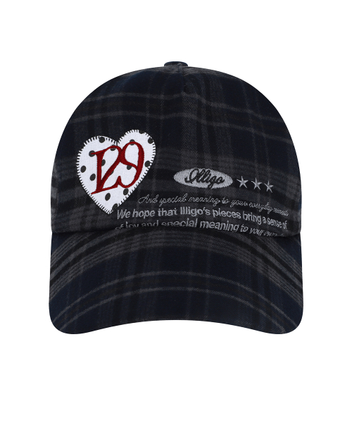 HEART LETTER BALL CAP CHECK NAVY