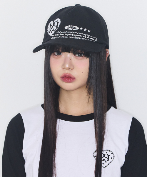 HEART LETTER BALL CAP BLACK
