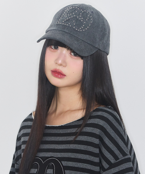 129 APPLIQUE STUD BALL CAP CHARCOAL