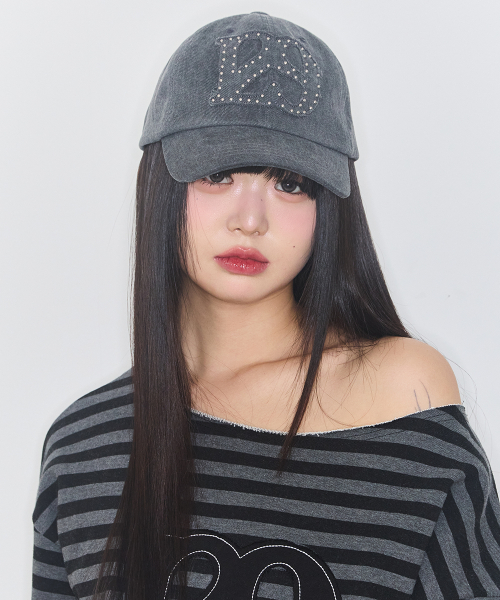129 APPLIQUE STUD BALL CAP CHARCOAL