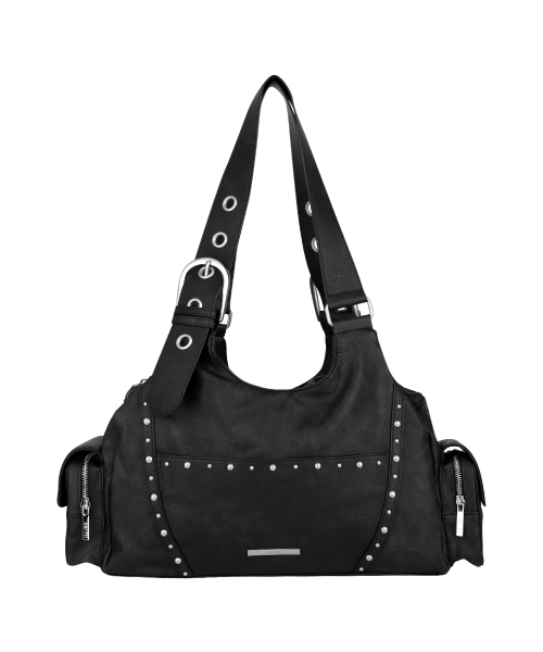 LOOP DOUBLE POCKET SHOULDER BAG BLACK