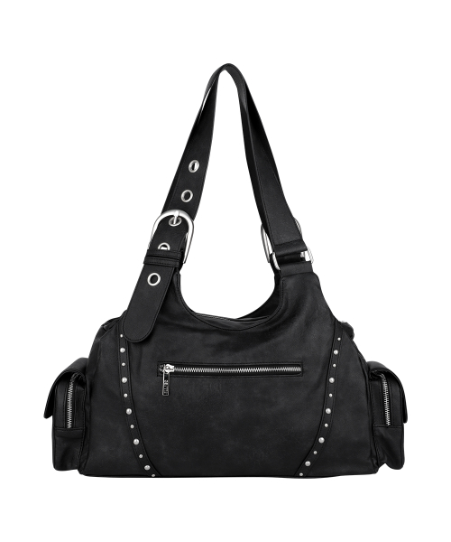 LOOP DOUBLE POCKET SHOULDER BAG BLACK
