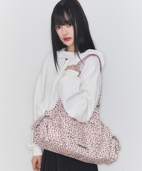 LOOP DOUBLE POCKET SHOULDER BAG PINK LEOPARD