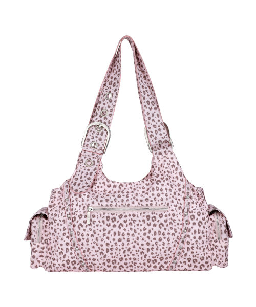 LOOP DOUBLE POCKET SHOULDER BAG PINK LEOPARD