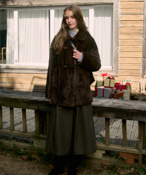 Cannelle Belted Fur Half Jacket DeepBrown