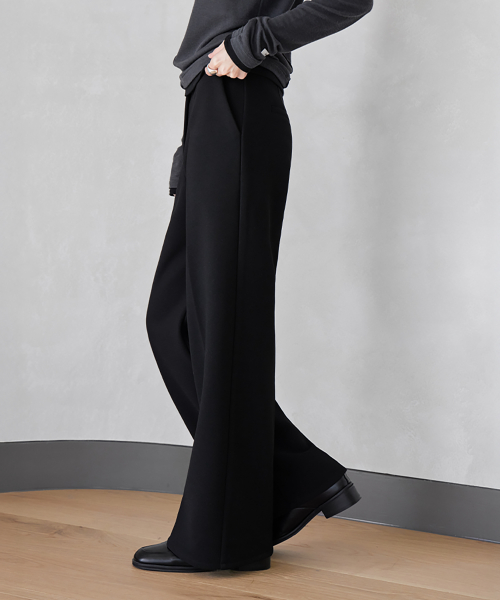 SEMI-WIDEFIT FLEECE-LINED ELASTIC PANTS, BLACK