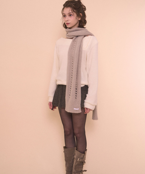 FUZZY BOAT NECK KNIT-IVORY