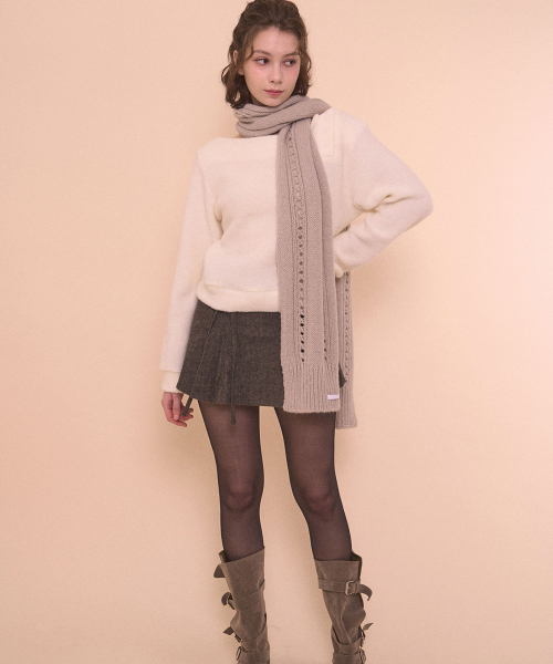 FUZZY BOAT NECK KNIT-IVORY