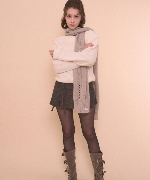 FUZZY BOAT NECK KNIT-IVORY