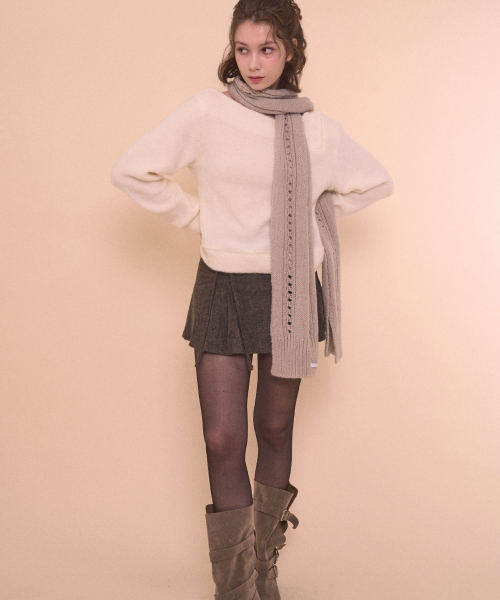 FUZZY BOAT NECK KNIT-IVORY