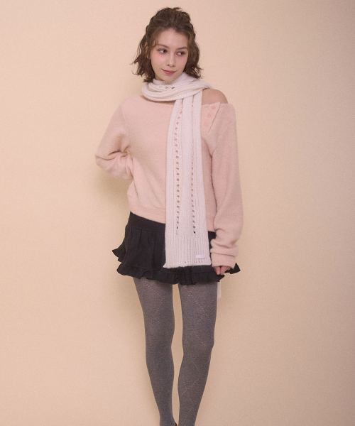 FUZZY BOAT NECK KNIT-PINK
