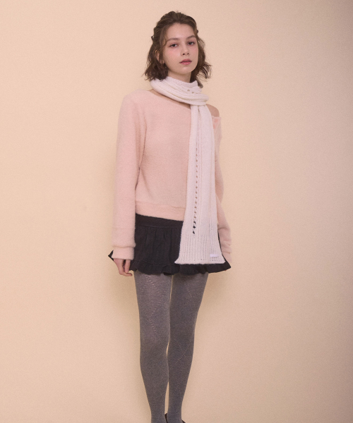 FUZZY BOAT NECK KNIT-PINK