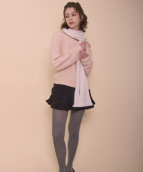 FUZZY BOAT NECK KNIT-PINK