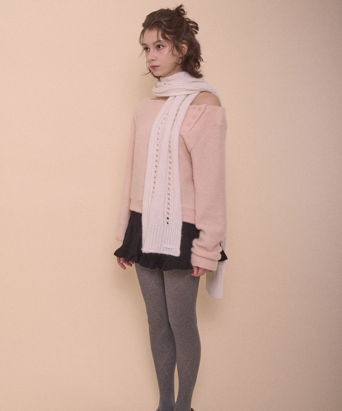 FUZZY BOAT NECK KNIT-PINK