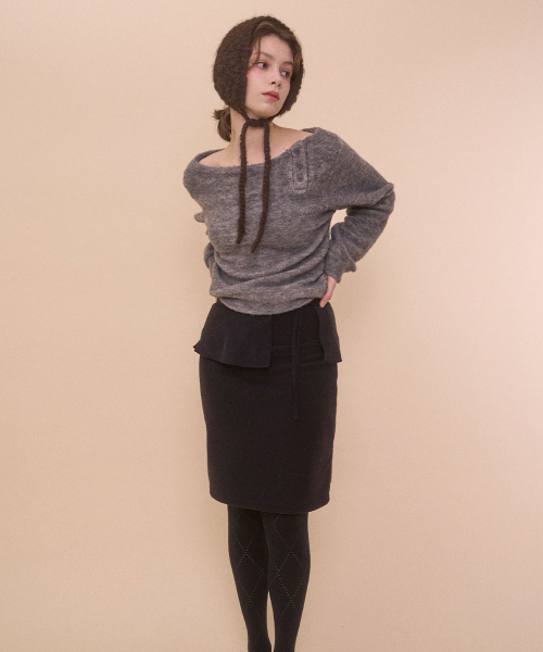 FUZZY BOAT NECK KNIT-GRAY