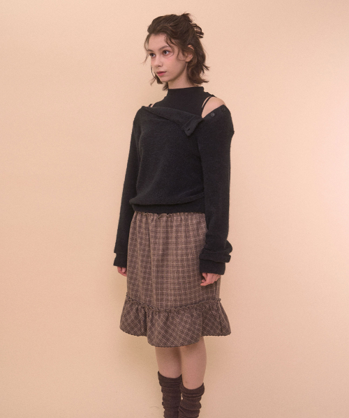 FUZZY BOAT NECK KNIT-BLACK