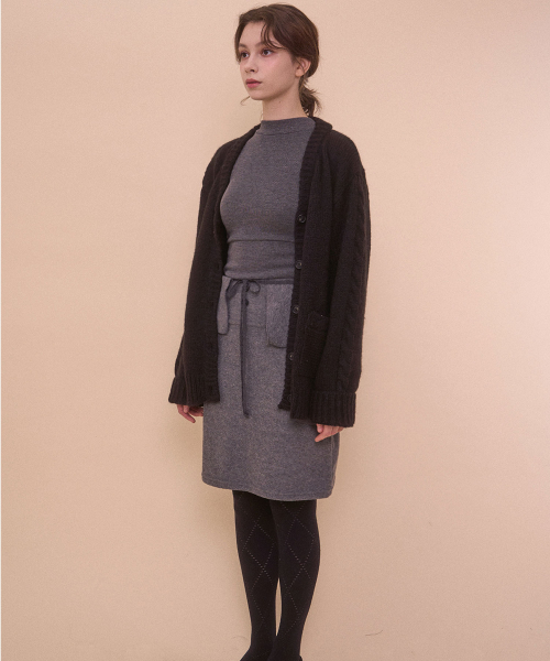 BOUCLE WRAP SKIRT-GRAY
