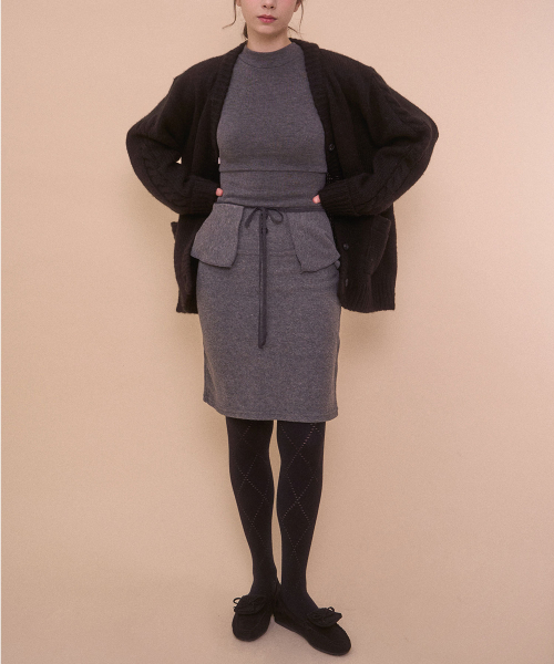 BOUCLE WRAP SKIRT-GRAY