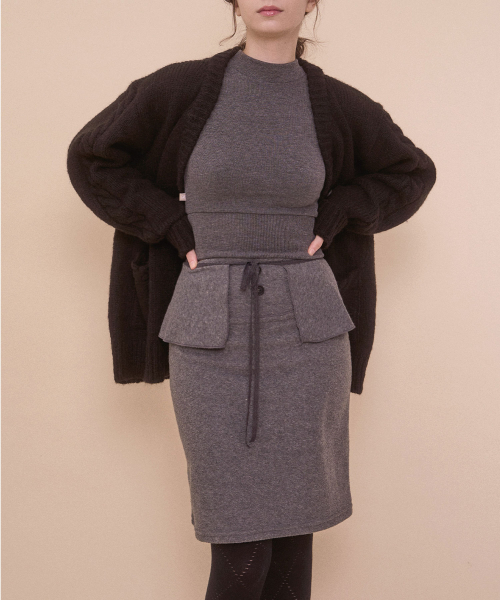 BOUCLE WRAP SKIRT-GRAY