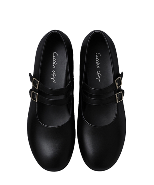 LEATHER TWO STRAP MARYJANES_BLACK