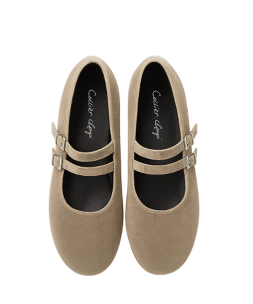 VELVET TWO STRAP MARYJANES_BEIGE