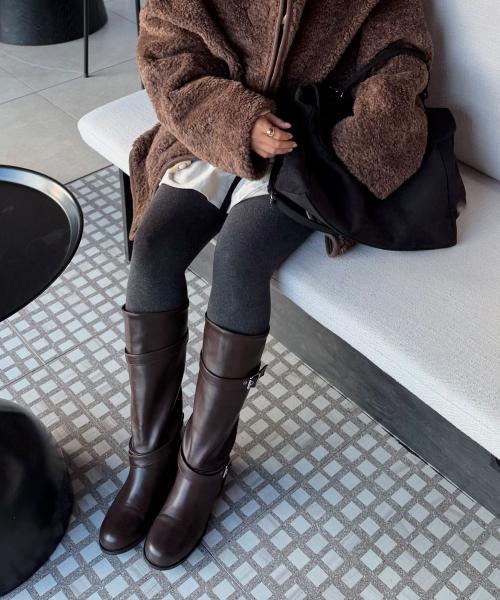 BUCKLE LONG BOOTS_BROWN