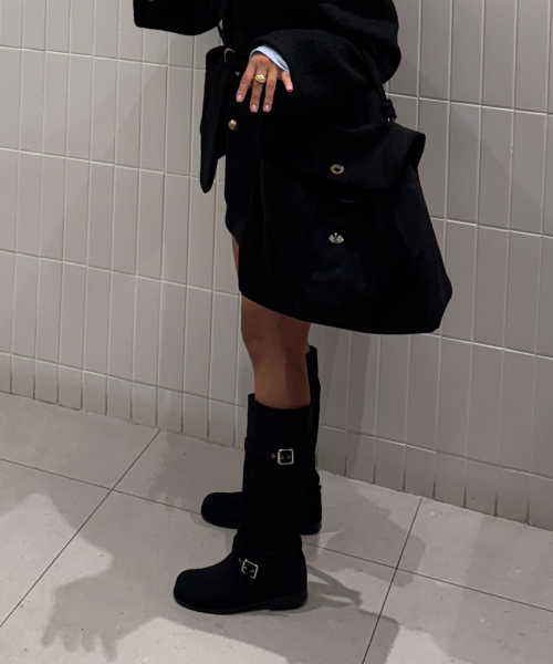 BUCKLE LONG BOOTS_SUEDE BLACK
