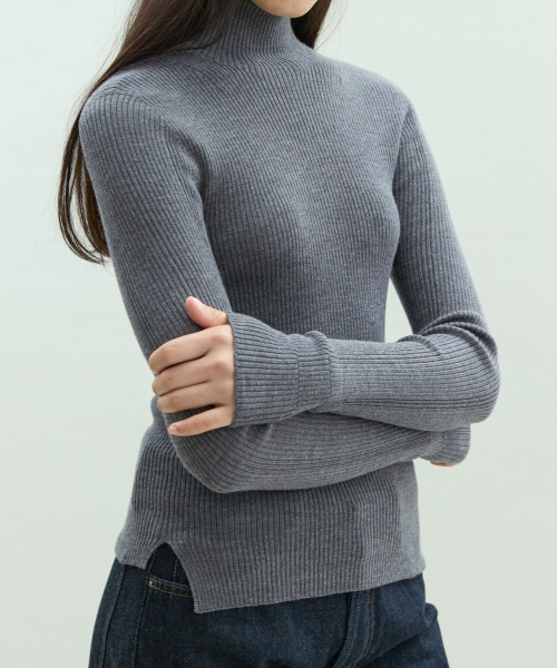 Wholegarment 100 Wool Italian Yarn Turtleneck [GREY]
