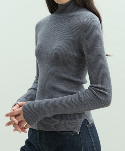 Wholegarment 100 Wool Italian Yarn Turtleneck [GREY]